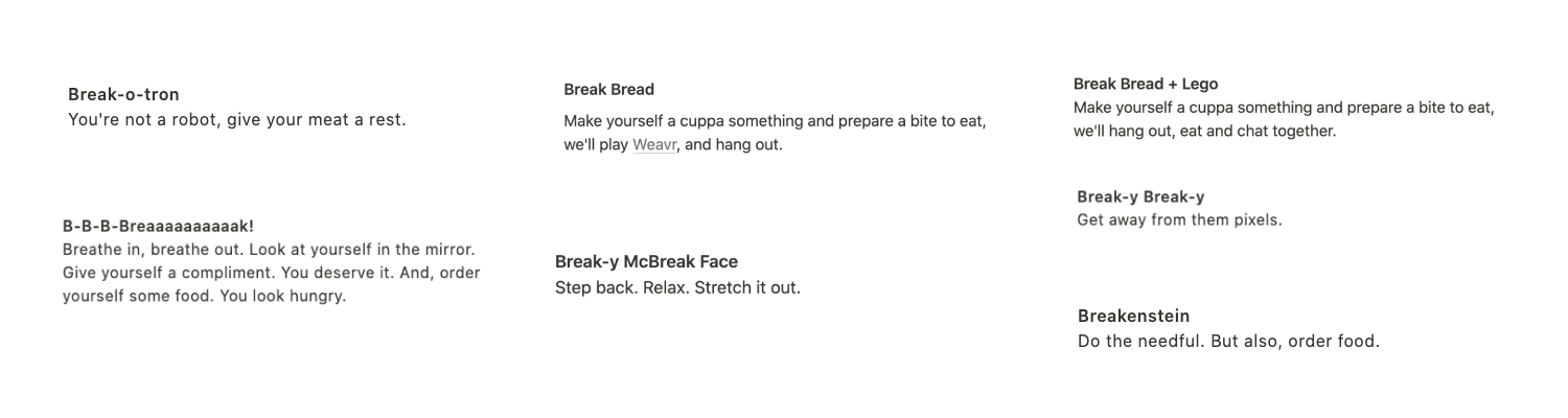 Add fun into your remote retreat agenda with playful break names