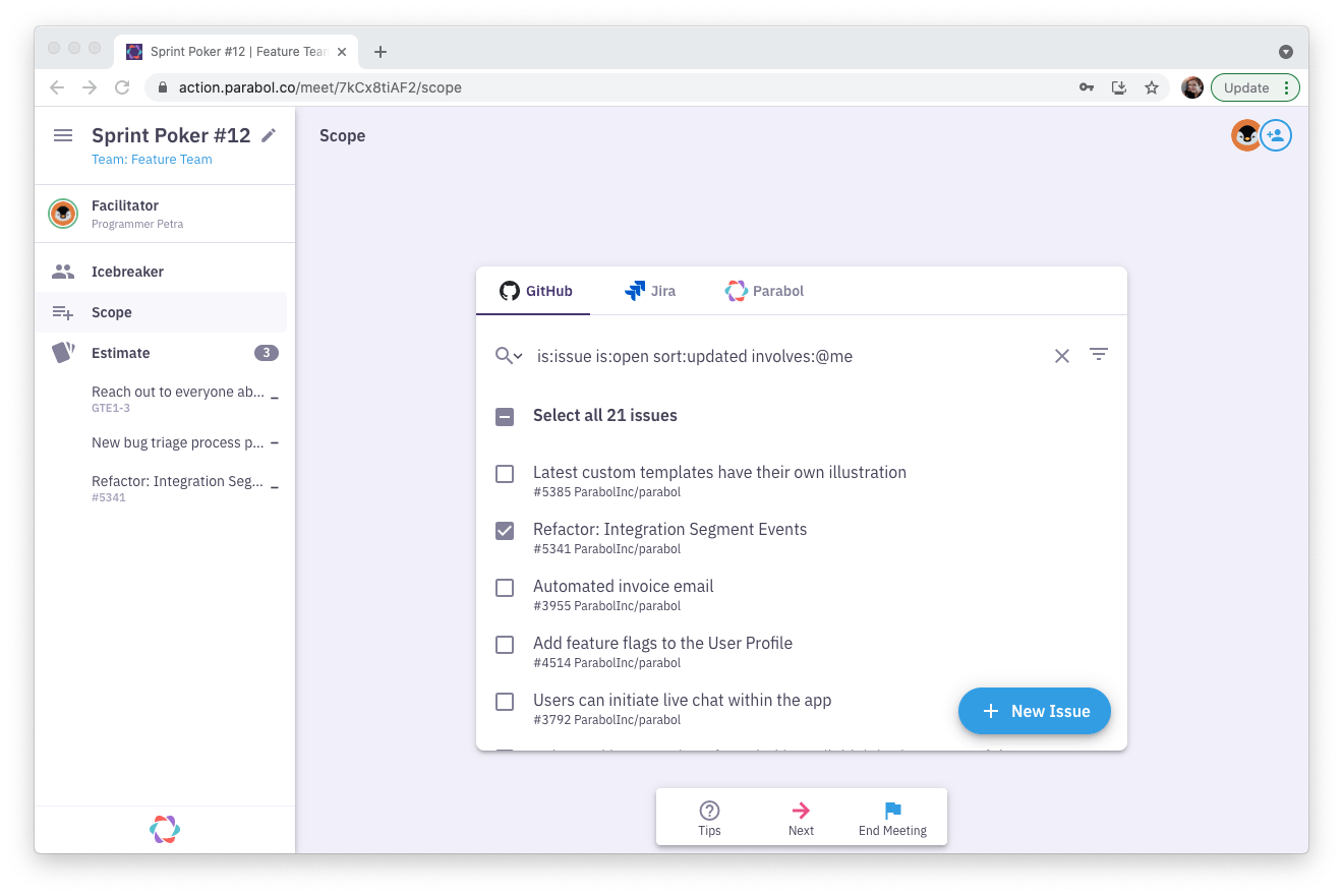 Scope phase Sprint Poker by Parabol Parabol Sprint Poker scoping phase