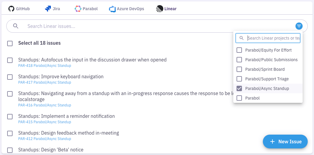 A demonstration of how Linear works in Parabol's Sprint Poker meeting for a Planning Poker session